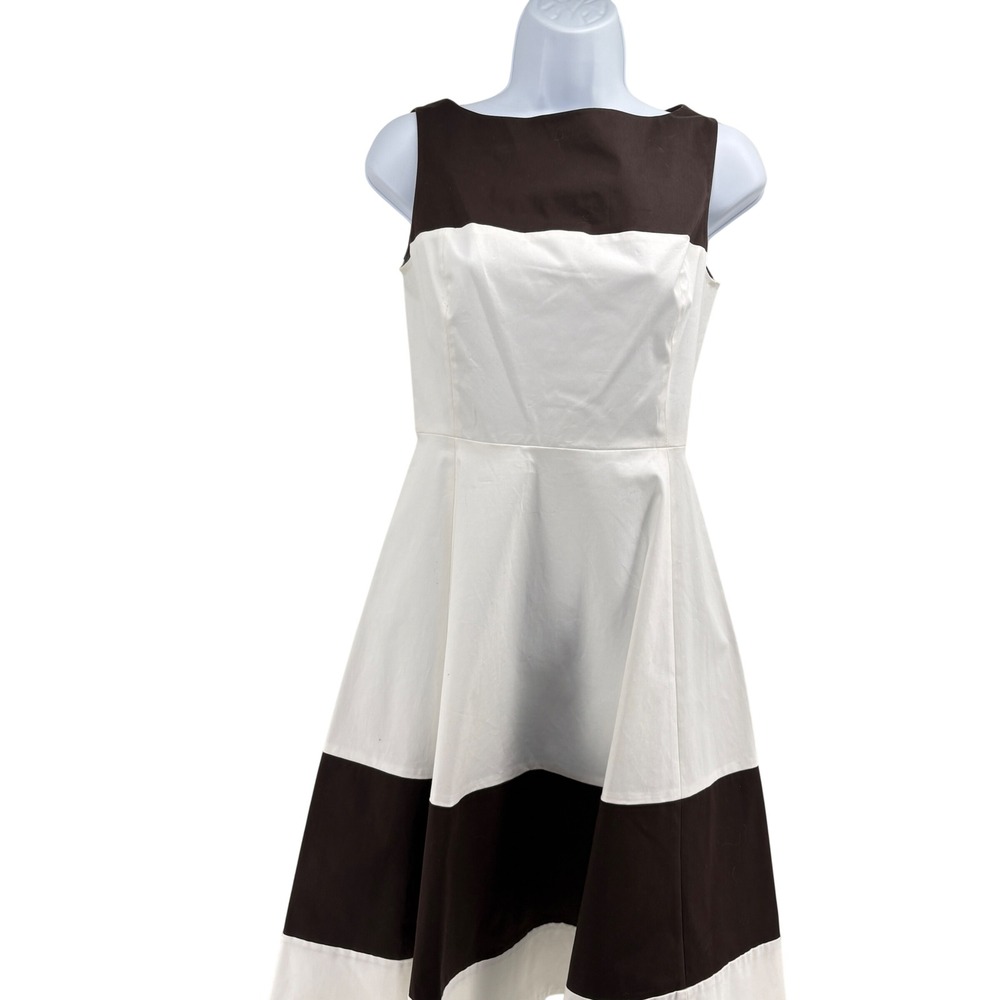 Kate Spade New York Brown White Colorblock Fit & Flare Dress Size 2 Cotton Blend
